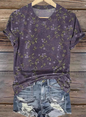 2025 Independent Station Fashionable Floral Purple T-shirt R