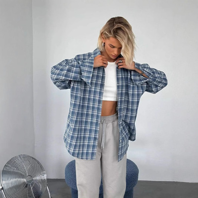 2026 Design Niche American Retro Plaid Women's Loose Shirt J