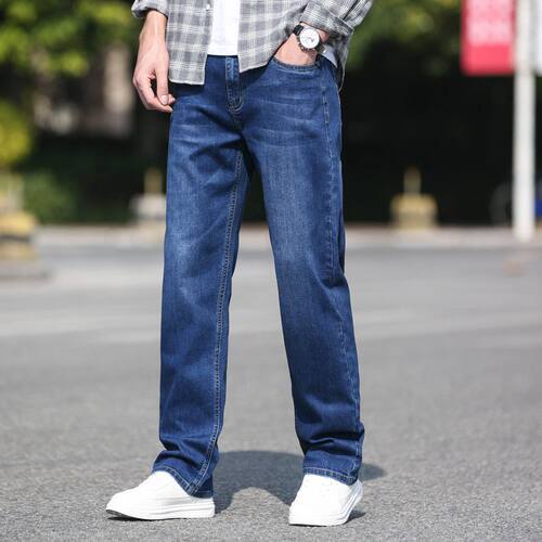All-match Dark Blue Men's Loose Straight European High-end P