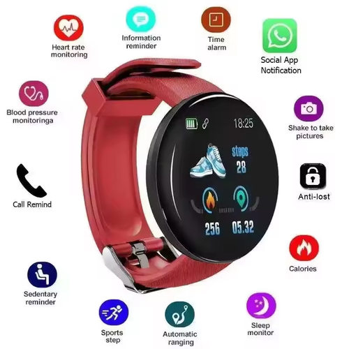 D18 Smart Round Screen Pedometer Information Reminder Heart