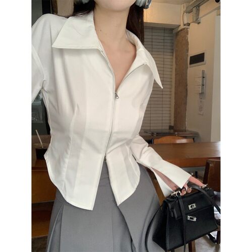 White Stacked Lapel Women's Slimming Design Irregular Hot Gi