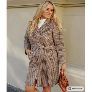 Loose Quilted Thickened Warm Houndstooth Mid-length Woolen a