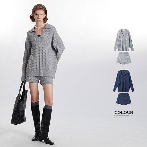 Heyhenry Set Women's llar Pullover Twist Shorts Two-piece Se
