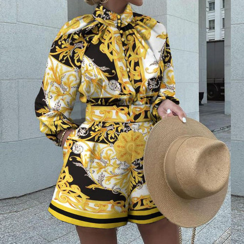 Fd437 Ready Stock 2025 Women's Shopify Printed Shorts Suit T