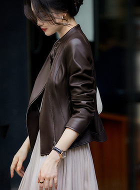 Haining Genuine Leather Women's 2026 Stand llar Fashion Slim