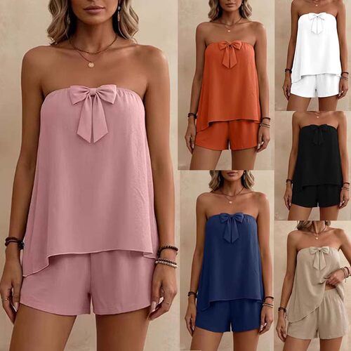 2026 Casual Fashion Elegant Shorts Strapless Two-piece Set F