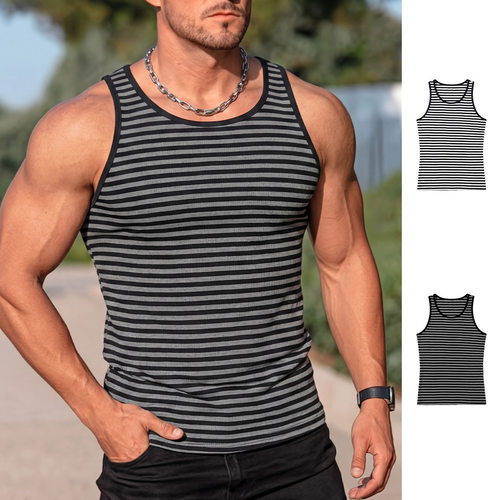 Vest Sleeveless Crewneck Stripe Stitching Breathable Casual