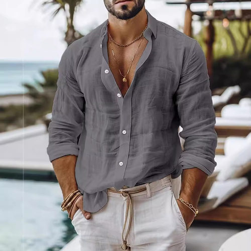 Men's Solid lor tton Linen Casual Style Business Leisure Sta