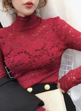 6-color Lace Women's Versatile Half-turtle llar Blouse With