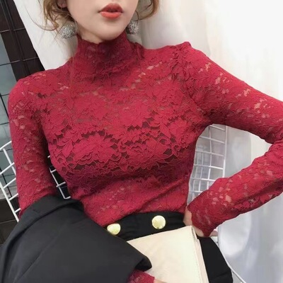 6-color Lace Women's Versatile Half-turtle llar Blouse With