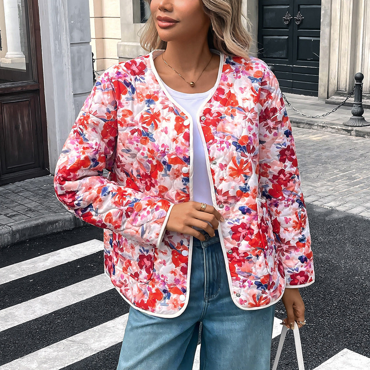 Jacket Jacket For Women, Thin Single-breasted Pocket Print,图片