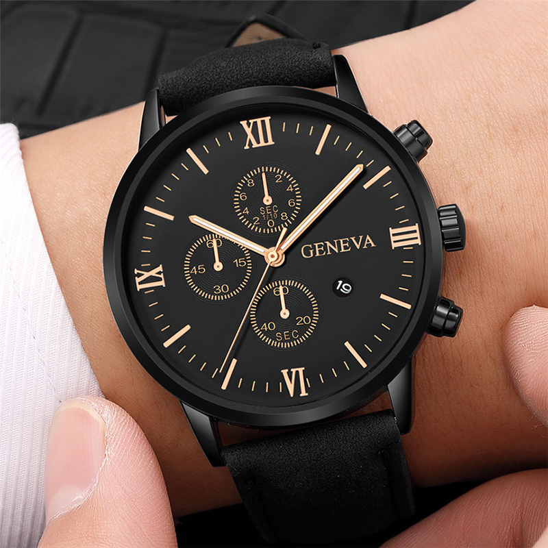 1pc Men's Roman Dial Watch Fashion Round Hands Date Quartz W