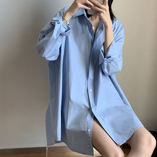 Mid-length Women's Loose Casual White Shirt With Boyfriend S