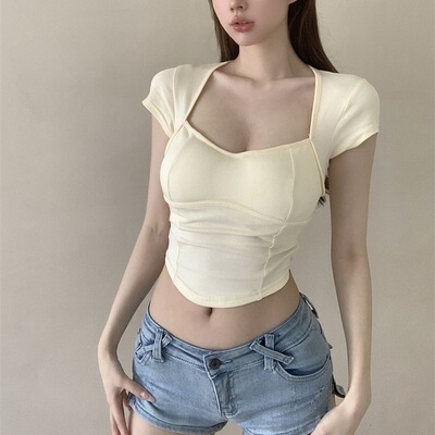 [lightning Warehouse] Backless Slim Fit Short-sleeved T-shir