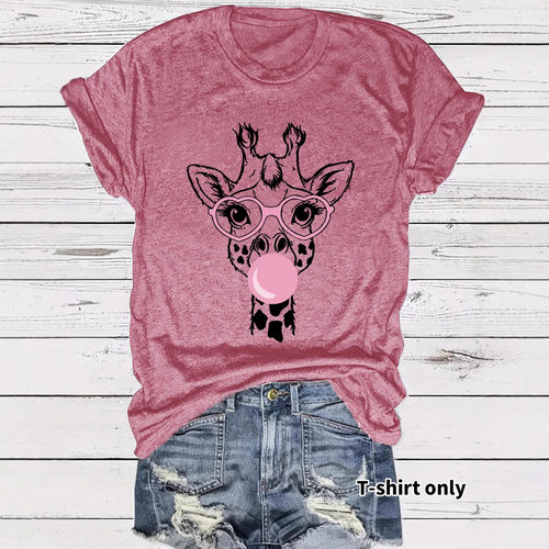 Fashion Short Sleeve Giraffe Blowing Bubble rendy Women's T-