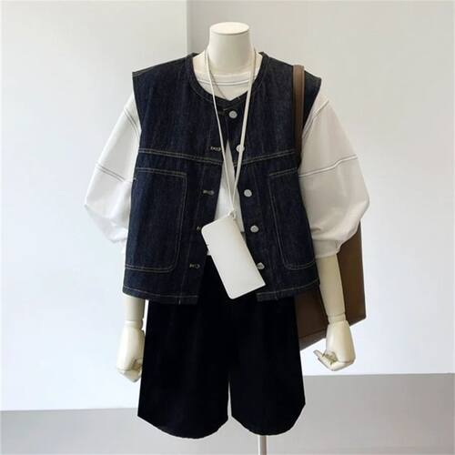 Hong Kong Style Retro Layering Outer Slim Denim Vest For Wom