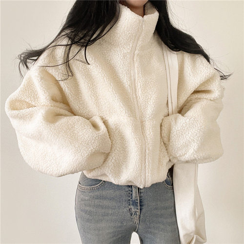 Versatile Lamb Wool Women's Velvet Thickened Loose Cardigan