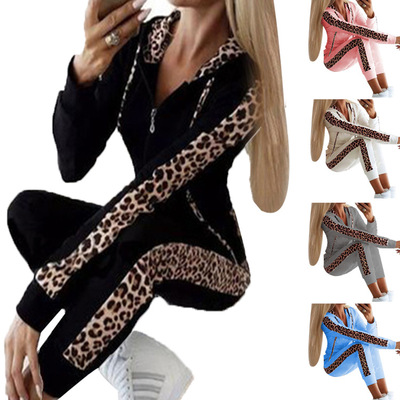 Hot Selling Leopard Print Zipper Trousers Suit For Women