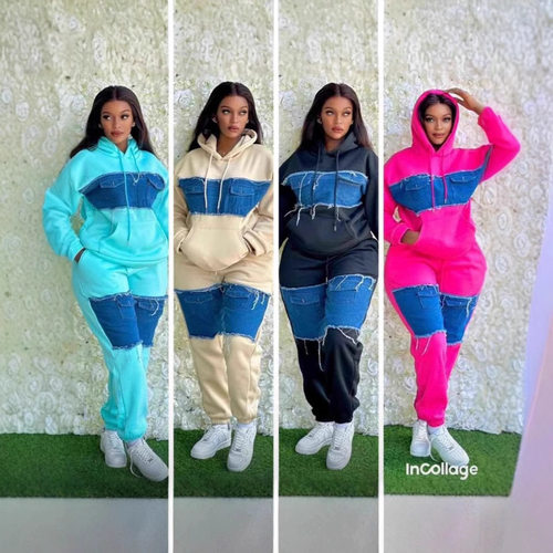 Stocks Spot ntrast lor Stitching Denim Fashion Casual Suit L
