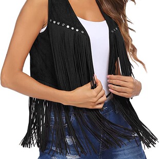 2024 Tassel Jacket Suede Unbuttoned Mid-length Vest Vest Jac