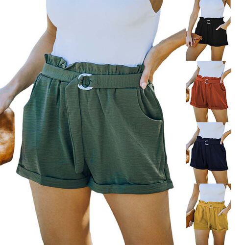 2026 Women’s Casual High-waist Shorts In Solid lor With Rel