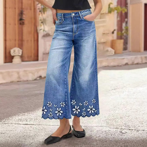 Temu Chrysanthemum Embroidered Leisure Sretch Women's Nine-p