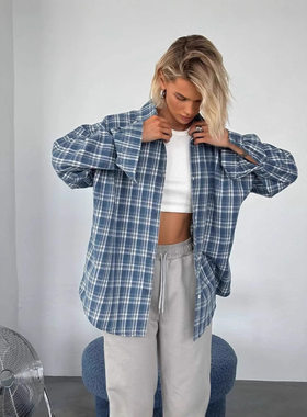 2026 Design Niche American Retro Plaid Women's Loose Shirt J