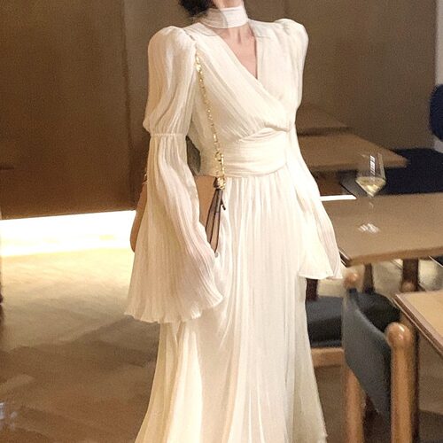 Goddess Style White V-neck Women's 2026 Morning Tea Break Fr