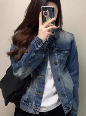 American Retro Old Denim Jacket Women's Loose Lazy Chic Smal