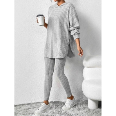 2025 Women's Loose Hooded Casual Pants Threaded Strip Set