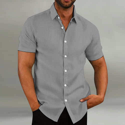 Fashion Men's Casual Breathable Lapel Solid lor Short Sleeve
