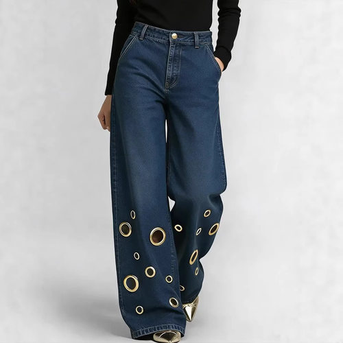 Women's Sreet High Waist Loose Trousers Women's Hollow Metal