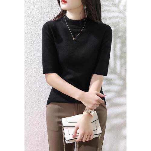 Early Quarter-sleeved Sweater, Western Style, Simple, Mid-sl