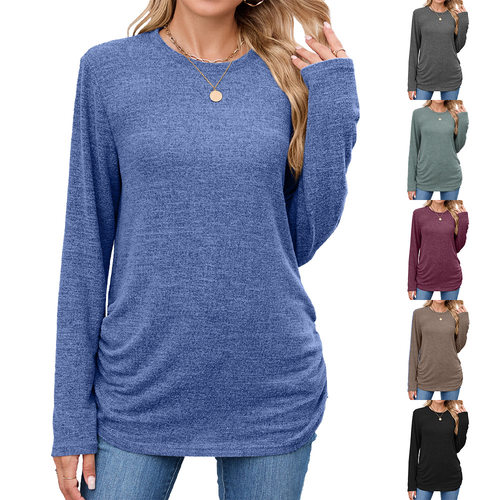 2026 Solid lor Round Neck Loose T-shirt Women's Spot