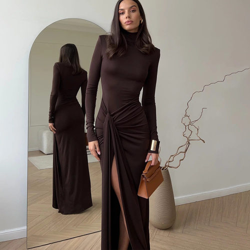 Fashion Women's High llar Stitching Strap Waist Slim Tempera
