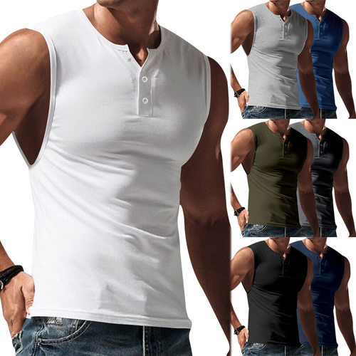 2026 Men’s Solid-color Sports Vest, Broad-shoulder Henley S