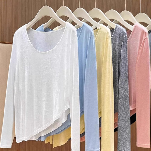 Simple Round Neck Thin Slightly See-through Blouse For Women
