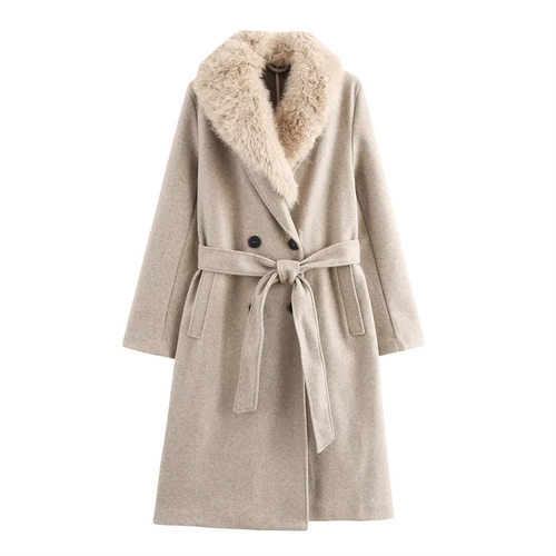 Fashionable Simple Artificial Effect Wool Coat Double-breast