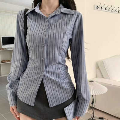 2026 Blue Striped Jacket For Women With Niche Slimming And W