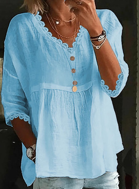 2026 Women’s Casual Three-quarter Sleeve Lace V-neck Pullov
