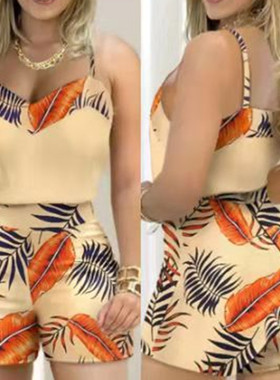 Women's 2025 Yellow Temperament mmuting Print Suspender Suit