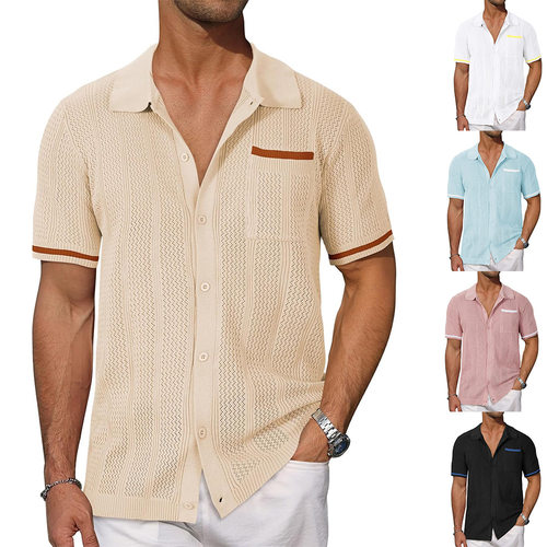 Men's Short-sleeved Pocket Hollow Breathable ol Wear Men's C