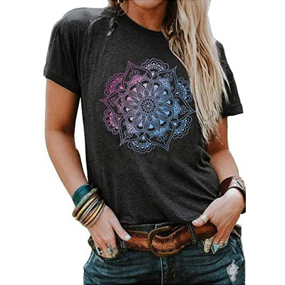 2026 Women's Casual Fashion Gradient Flower Print Round Neck