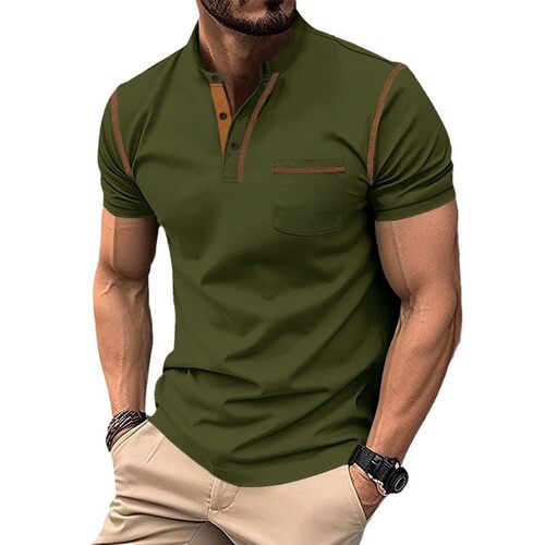 2026 Men's Short-sleeved Henry Shirt Men's Crewneck T-shirt