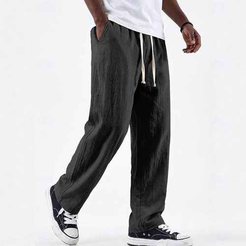 2026 Men's Solid lor Straight Lace-up Linen Mid-waist Washed
