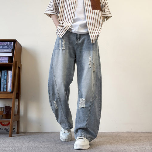 American-style Profile Bent Hole Men's Loose High Sreet Desi