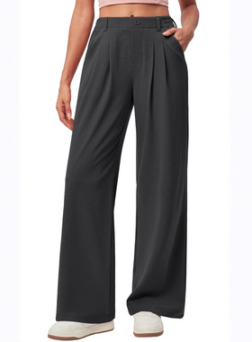Women's Wide Leg Work Pants Knitted High Waist Button Casual