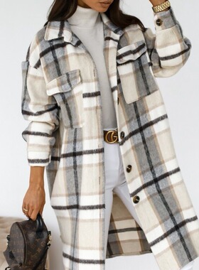 2026 Women's Plaid Printed Jacket Mid-length
