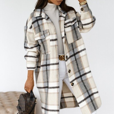 2026 Women's Plaid Printed Jacket Mid-length