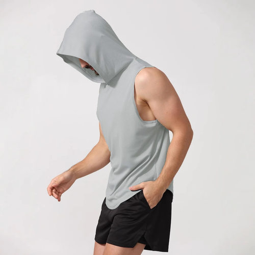 2026 Men's European Size Hooded Sports Vest Solid lor Fitnes